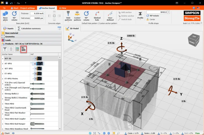 Cuenta con software de diseño de anclajes