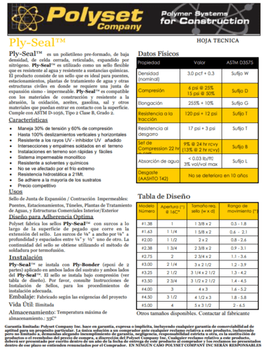 Ficha tecnica de tapajuntas sismico PLY-SEAL